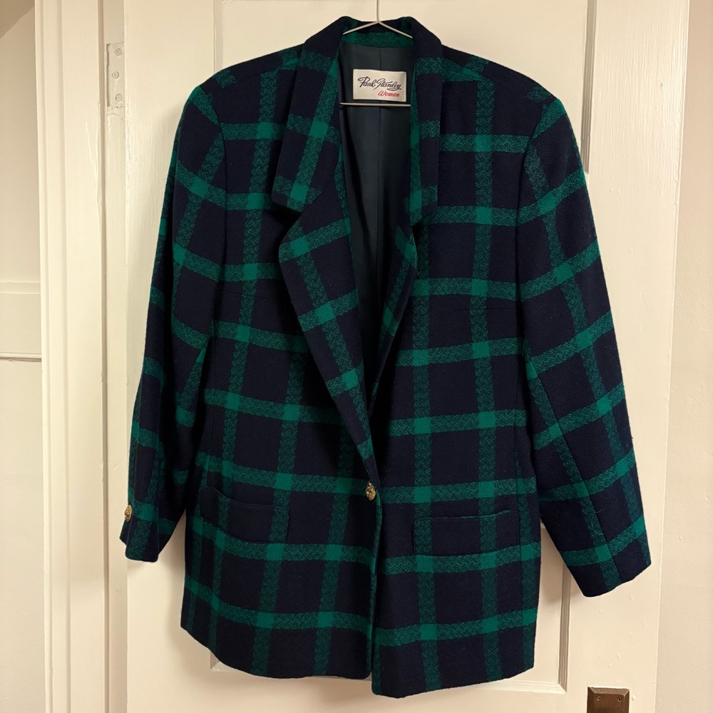 VINTAGE Paul Stanley Women’s Navy & Green Check Blazer (One Size)